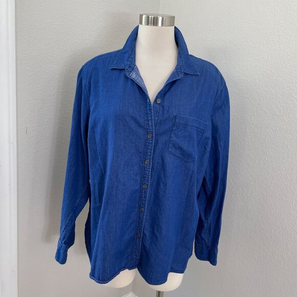 Old Navy Womens Plus XXL Blue Classic Button Up Chambray Shirt Long Sleeve Top - Picture 1 of 9